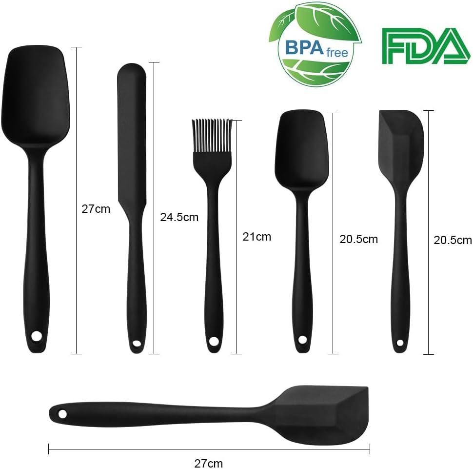 Vicloon Spatule de Silicone de Cusine Kit, Ustensiles en Silicone 6 Pack comme Ustensiles de Cuisine Antiadhésifs Include Cullière Spatule etc, pour Cuisine et Faire des Gâteaux(Noir) 6 Pièces Noir