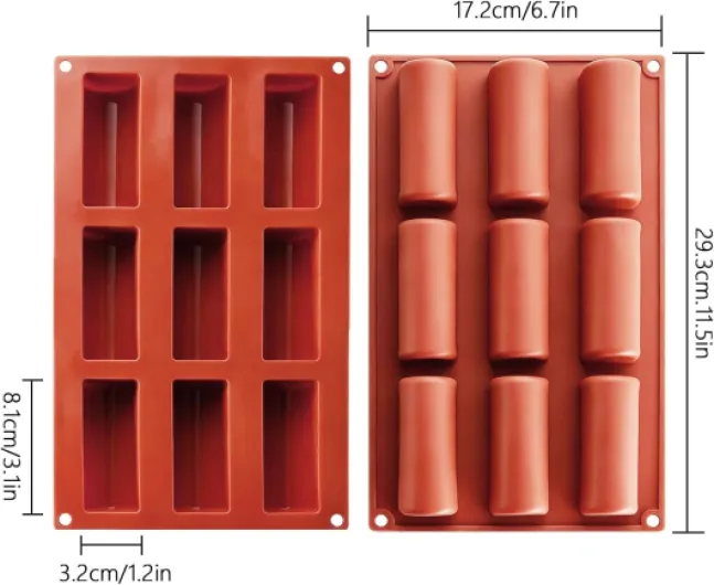 2 Pièces Moule à Gâteau Forme Bûche, 9 Cavités Moule Forme Gâteau Silicone, Moule à Pâtisserie à Rayures Longues pour Dessert à la Mousse à Cylindre (Rouge)