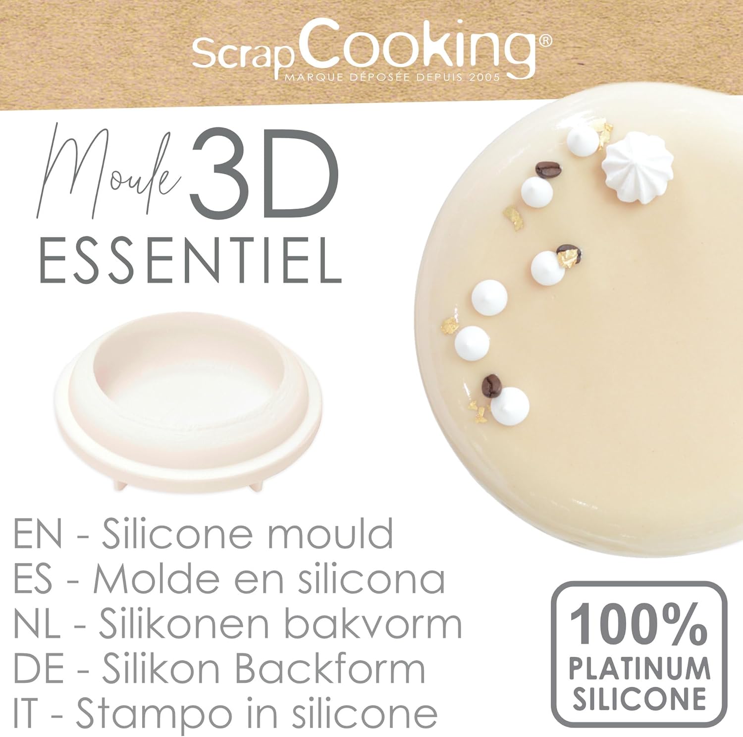 Moule à Entremets Rond « Essentiel » - Moule Silicone Dôme 3D - ⌀ 21 cm - Qualité Professionnelle - Pâtisserie, Dessert, Gâteau - Avec Recette - Blanc - 2890