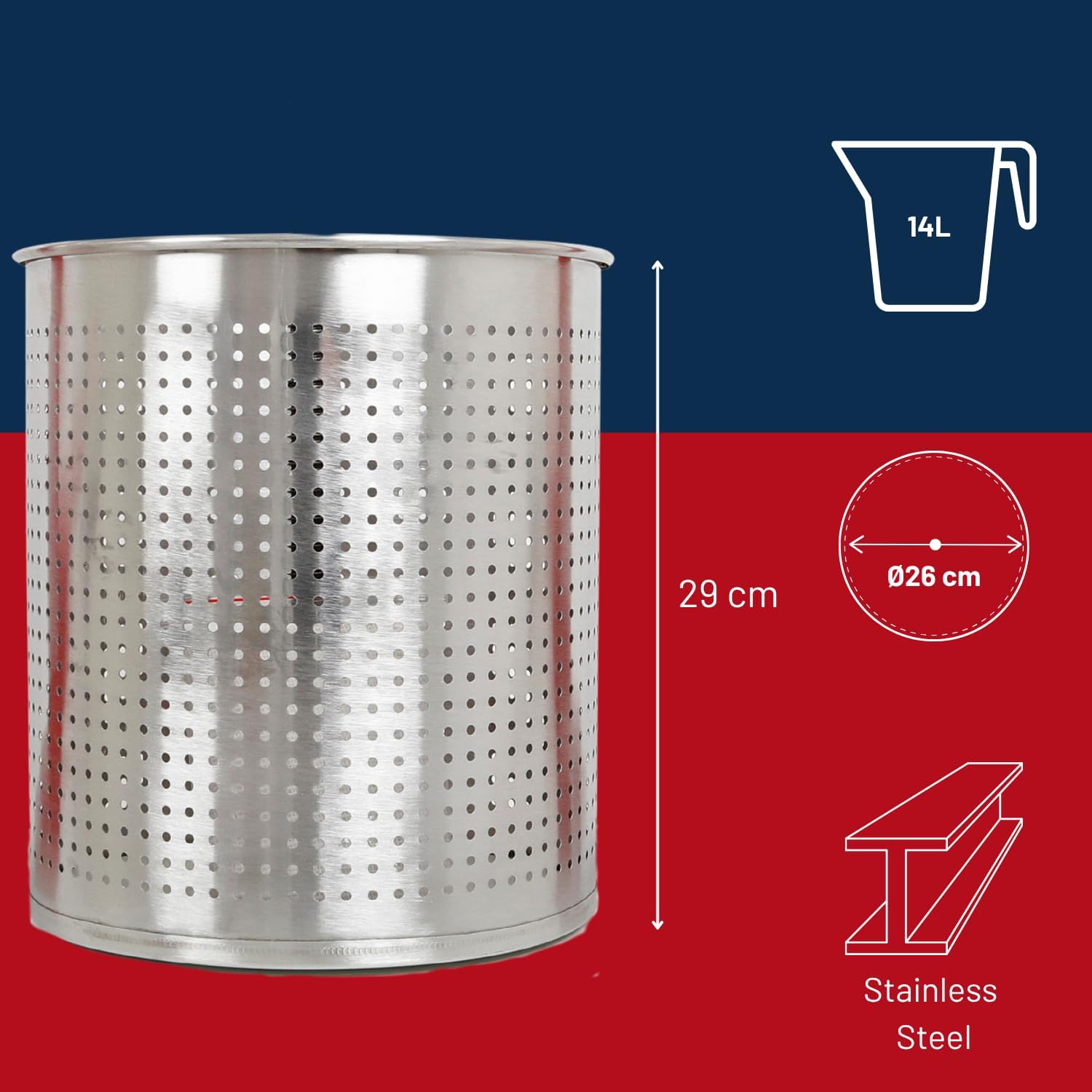 HOME It® Presse-fruits 14L en acier inoxydable – Presse à fruits manuelle pour pommes, poires, baies, rhubarbe – Contenant alimentaire, facile à nettoyer Presse à fruits en inox 14 L