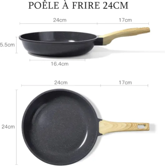 Poêle à Frire Antiadhésive en Granit – Poêle Saine et Non Toxique, Compatible Induction, Sans PFAS ni PFOA, Passe au Lave-Vaisselle, Manche Reste Froid(Gris,24cm) Gris 24cm