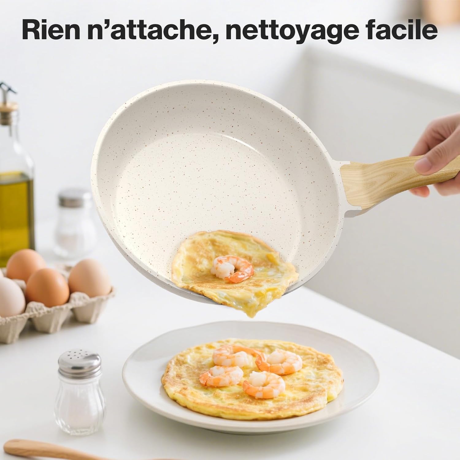 Ensemble de poêles antiadhésives, 3 pièces – Poêles en granit de 20/24/28 cm, compatibles induction, saines et durables, idéales pour les omelettes et la cuisine quotidienne, blanc Blanc 20 cm, 24 cm, 28 cm