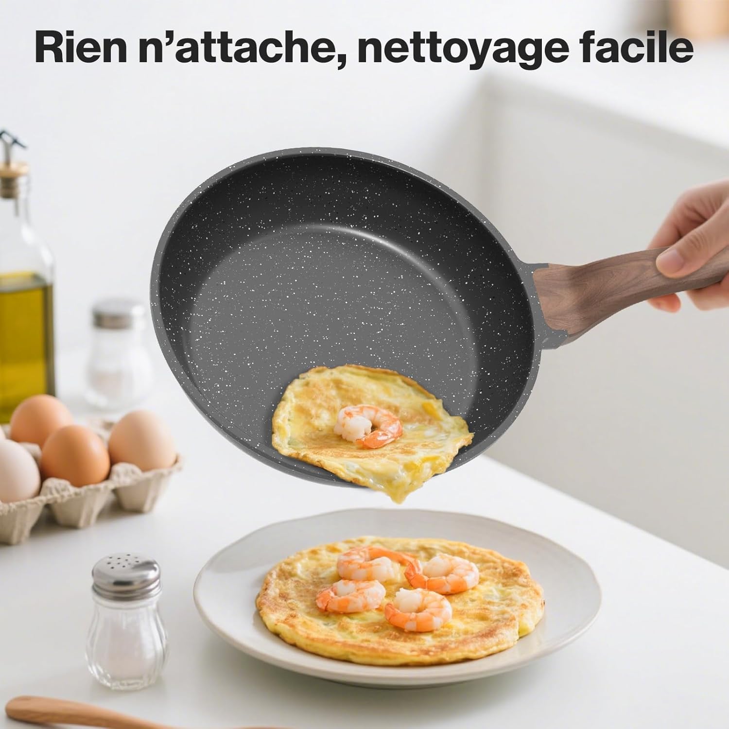 Ensemble de poêles antiadhésives, 3 pièces – Poêles en granit de 20/24/28 cm, compatibles induction, saines et durables, idéales pour les omelettes et la cuisine quotidienne, gris Gris 20 cm, 24 cm, 28 cm