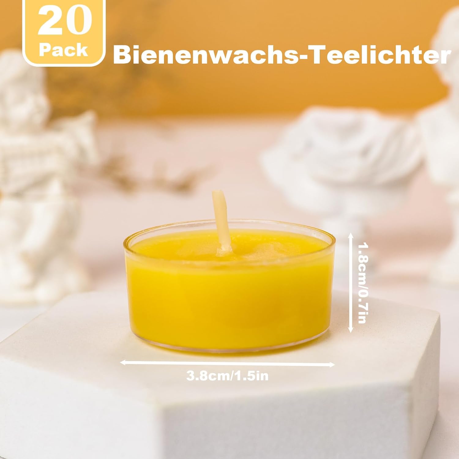 20 bougies chauffe-plat en cire d'abeille, bougies en cire d'abeille pure avec mèche en coton, 4 heures de combustion, faites à la main, non toxiques et respectueuses de l'environnement pour la