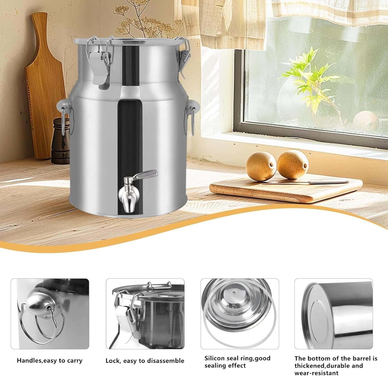201 Bidon Inox 20 Litres Avec Robinet Bidon a Lait Ancien Pour Huile Et Aliments Pour Stockage Plusieurs Capacités Sont Disponibles,Capacity-5Liters Capacity 5Liters