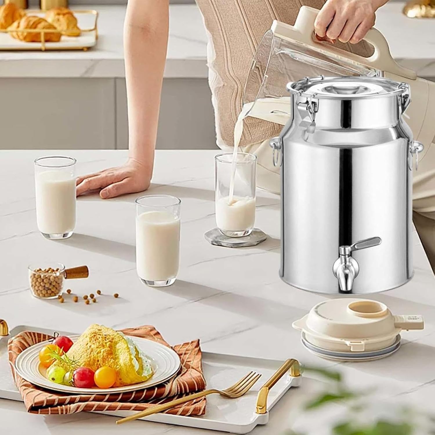 Bidon INOX pour Huile d Olive 5l/10lavec Robinet 201,Pot À Lait INOX avec Couvercle Réservoir Scellé en Acier Inoxydable Pots À Lait SW,Capacity-5L Capacity 5L
