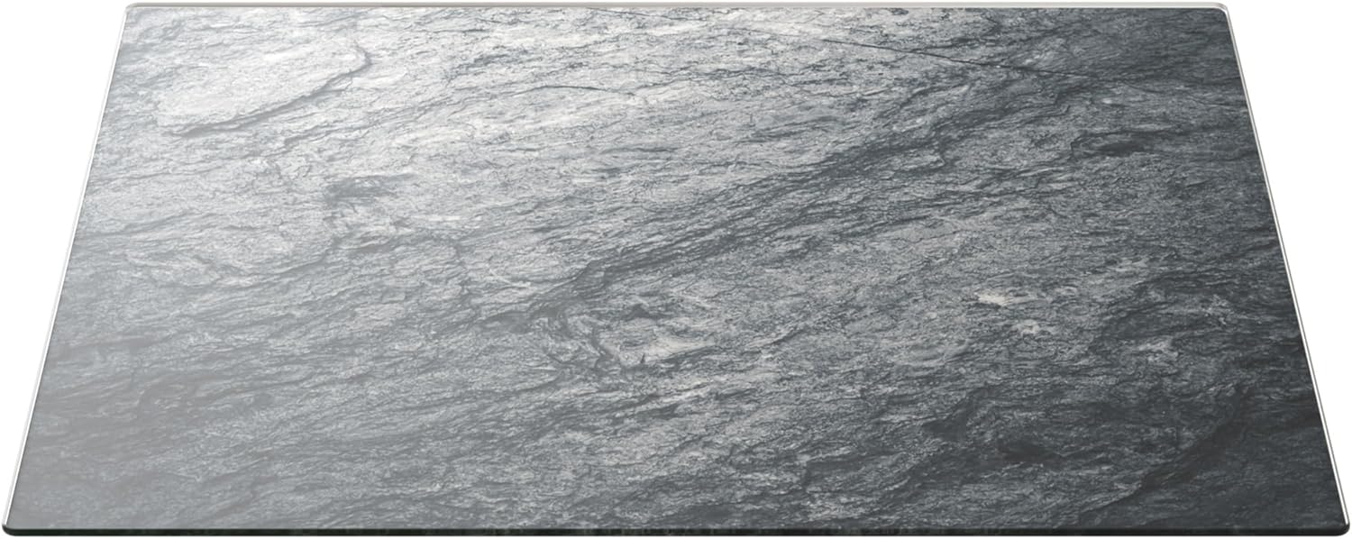 Plaque de Protection en Verre Trempé Universel et Multifonction 60x52cm avec Motif Granite Roche Pierre, Planche à Découper, Plateau en Verre 60L x 52l cm Granite