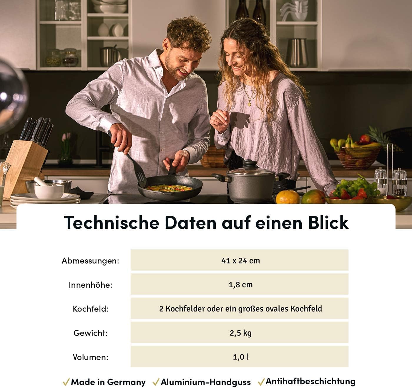 Plancha Teppanyaki 41x24 cm I avec Poignées Latérales I Compatible Induction I Grill Barbecue Plaque de Cuisson I Revêtement Antiadhésif I Surface Lisse