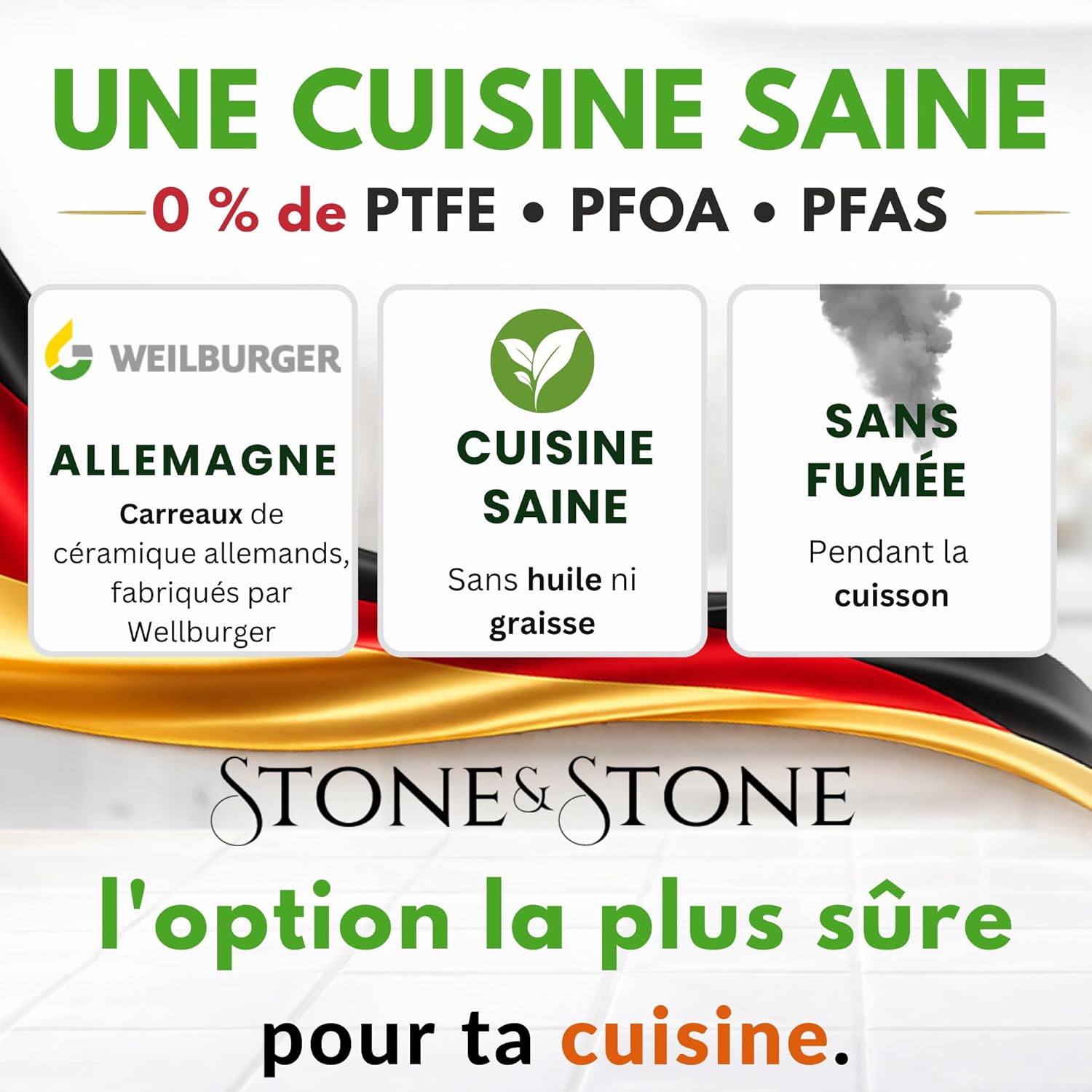 Stone&Stone Plaque Grill Induction Rectangulaire 47 cm avec Pince, Plaque BBQ Antiadhésive avec Revêtement Céramique Allemand, Fond en Acier Plein, Compatible Gaz et Four, Sans PFAS, PFOA et PTFE