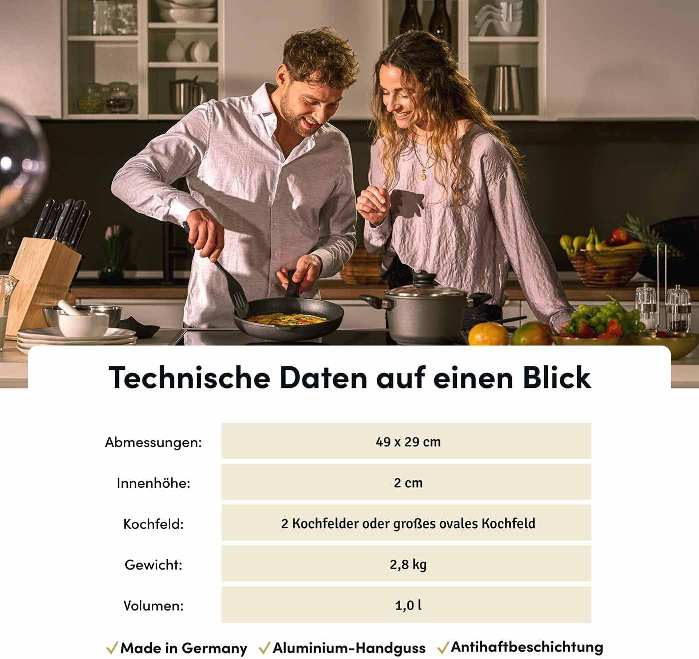 Grande Plancha Grill Induction 49x29 cm I Plaque de Cuisson Antiadhésive en Aluminium Coulé I Grill Réversible pour Plaque Induction I Plancha Teppanyaki I Poêle à Griller I Poêle à Steak