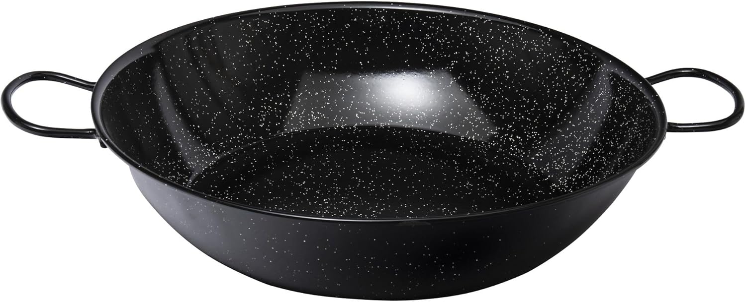 VAELLO - Plat à Paella Haut en Métal Émaillé - Plat de Cuisson Résistant, Accessoire Cuisine Extérieure Facile à Nettoyer - Poêle à Paella à 2 Poignées, Ø 60 cm