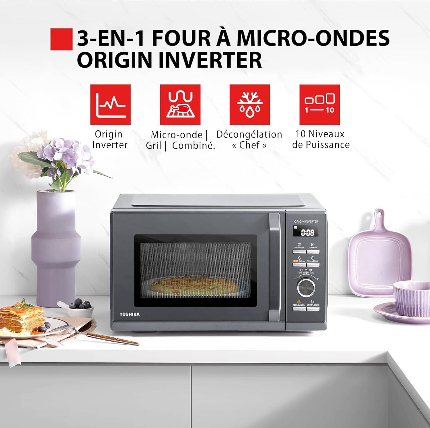 ,MW3-AG25PFI(MG),Four à Micro-ondes 25L 3-en-1 900W, Morandi Gris Éclatant, 6 Programmes, 10 Niveaux de Puissance, 7 Menus Automatiques, Nettoyage Facile 25L Gril 3-en-1