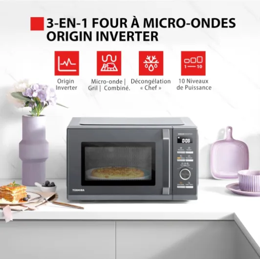 ,MW3-AG25PFI(MG),Four à Micro-ondes 25L 3-en-1 900W, Morandi Gris Éclatant, 6 Programmes, 10 Niveaux de Puissance, 7 Menus Automatiques, Nettoyage Facile 25L Gril 3-en-1