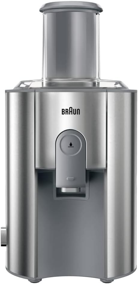 Identity Collection J700 Extracteur de jus haute performance avec grand compartiment pour fruits entiers, système anti-goutte, 1000 W, boîtier en acier inoxydable, argenté Argent Ancien