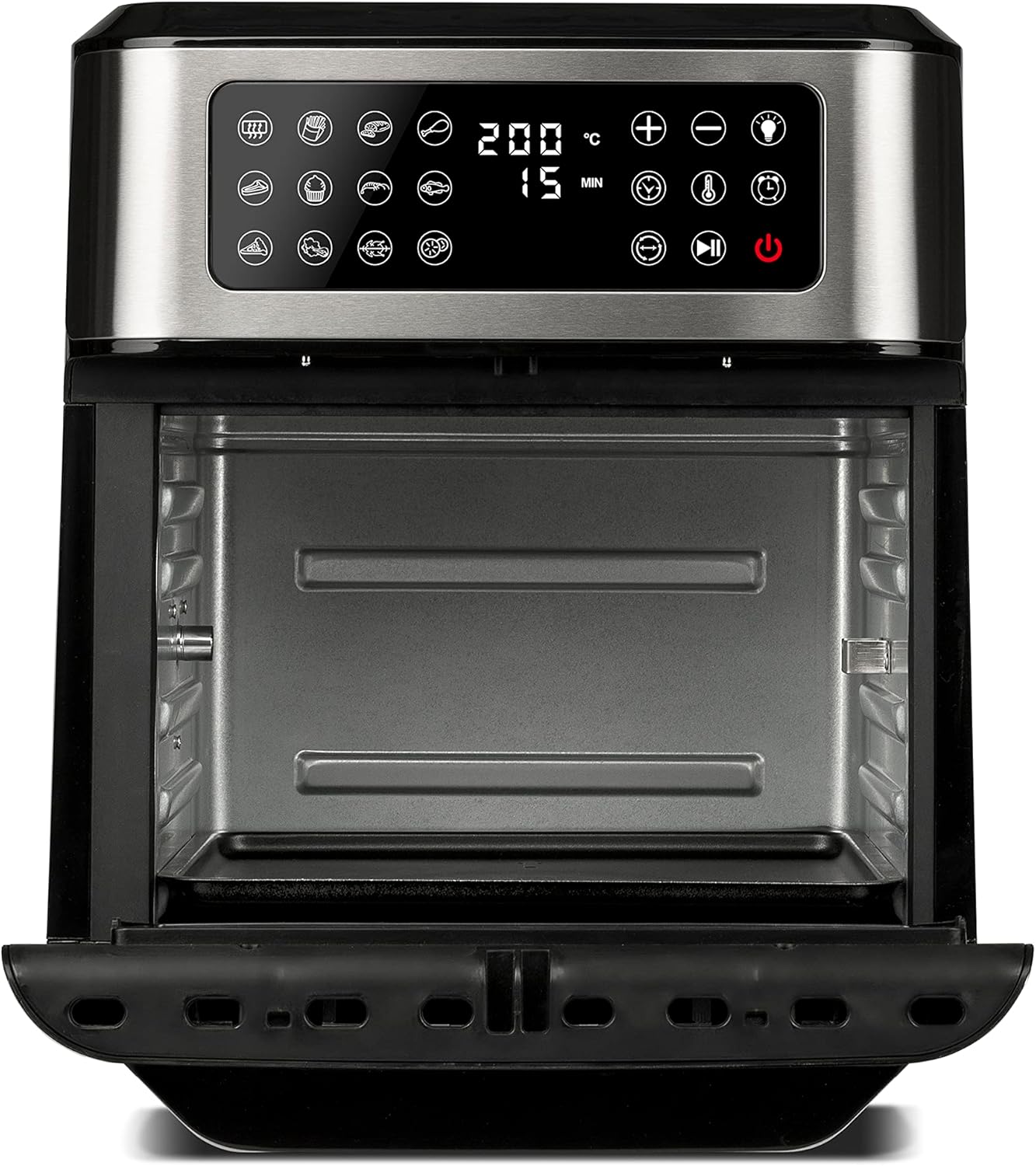 Girmi FG97 12 litres Air Fryer et four électrique, 1600-1800W, 12 programmes préréglés, panier rotatif et rôtissoire, bac à graisse, affichage numérique, accessoires polyvalents Gris Acier