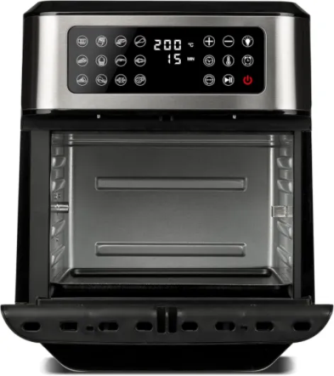 Girmi FG97 12 litres Air Fryer et four électrique, 1600-1800W, 12 programmes préréglés, panier rotatif et rôtissoire, bac à graisse, affichage numérique, accessoires polyvalents Gris Acier