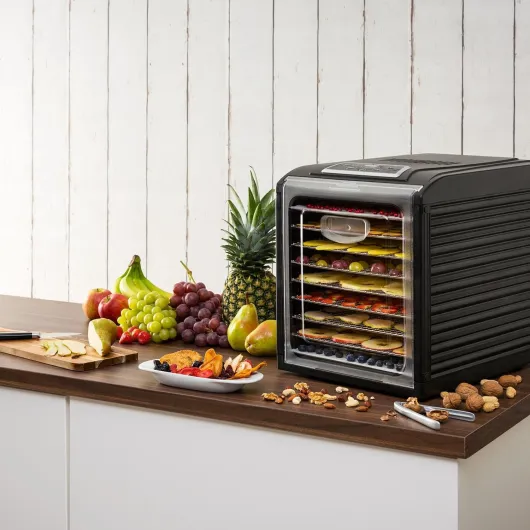 Fruit Jerky DryPower - Déshydrateur alimentaire, Machine à sécher les fruits, Le goût reste intact, Réglage température, Minuteur, Ventilateur, Grilles amovibles, Ecran, 9 Grilles, Noir 9 Grilles Noir