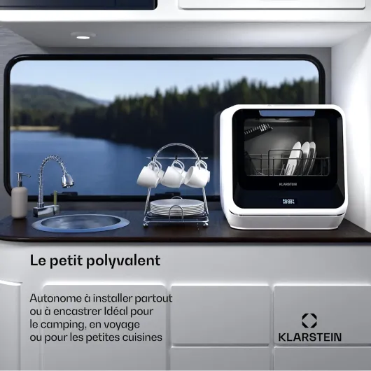 Amazonia Mini Lave Vaisselle – Compact, 7 Programmes, 5L Réservoir ou Raccordement, Classe énergétique D, Silencieux 58dB, Affichage Digital, Portable, Lave Vaisselle Compact, Noir Noir Amazonia Mini