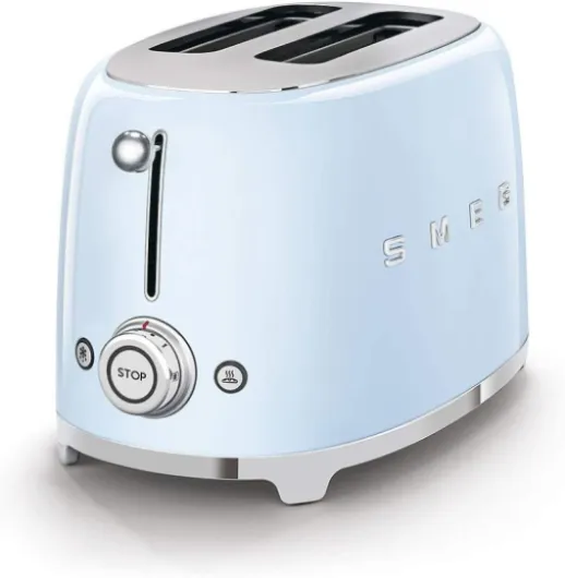 , Grille-pain 2 Tranches TSF01PBEU, 2 Fentes 36 mm, 6 Niveaux de Brunissage, Fonction Chauffage, Décongélation et Bagel, Éjection Automatique du Pain, Ramasse Miettes, 950 W, Bleu Clair Pastel