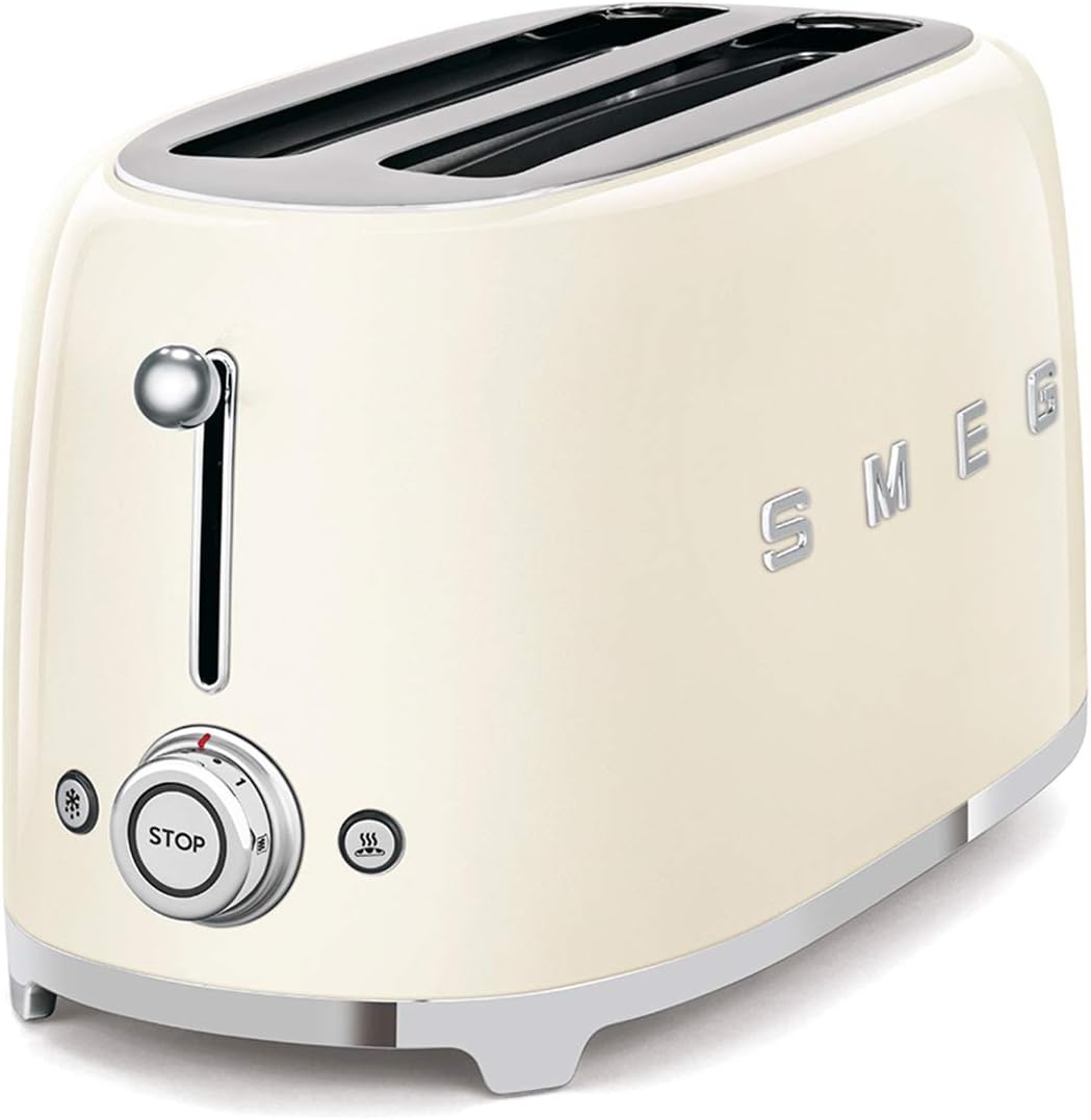 , Grille-pain 4 Tranches TSF02CREU, 2 Fentes 36 mm, 6 Niveaux de Brunissage, Fonction Chauffage, Décongélation et Bagel, Éjection Automatique du Pain, Ramasse Miettes, 1500 W, Crème