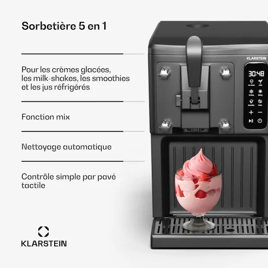 SweetSwirl Sorbetière - 3-en-1 Machine à Glace, Milkshakes & Smoothies, Distributeur Glace Molles, Réservoir 1,5L, Écran Tactile, Mode Maintien au Frais, Nettoyage Auto, Noir