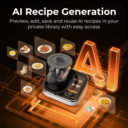 TOKIT C2 AI Robot Cuisine Multifonction Robot Patissier 21 Modes de Cuisine 7 Pouces Ecran Tactil Guide de Recettes, Pré-nettoyage, Hachoir, Presse-agrumes, Mixeur etc Black
