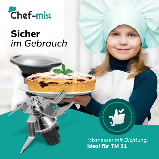 Lame de rechange pour Vоrwerk Thermоmix Lame TM31 - Lame de rechange en acier inoxydable avec joint - Accessoire pour robot de cuisine TM31