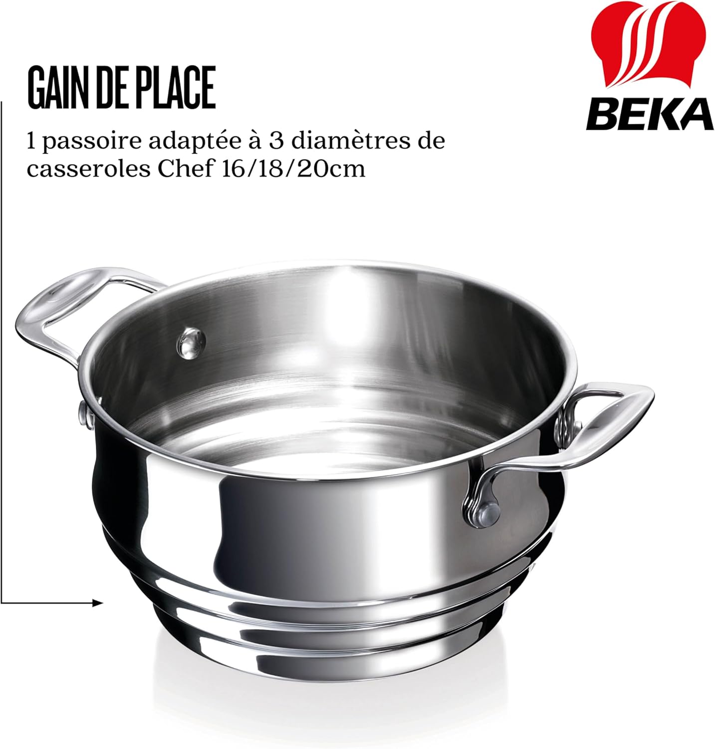 Chef Panier Vapeur Inox 18/10 - Compatible Casseroles 16, 18 & 20 cm - Cuisson Saine Sans Matière Grasse
