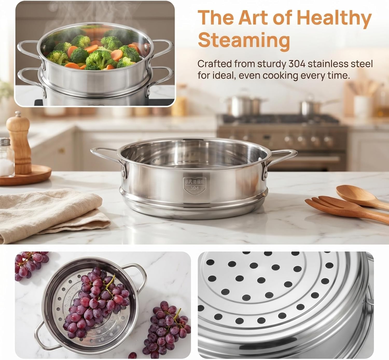 Panier À Vapeur Alimentaire En Acier Inoxydable 8.66 Pouces Avec Double Poignée Pour Cuisson Vapeur Efficace De Légumes Boulettes Et Petits Pains À Domicile 16 cm