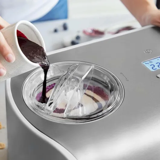 SPRINGLANE Sorbetière Elli 1,2 L avec compresseur auto-refroidissant 135 W, sorbetière en acier inoxydable avec bac à glace amovible (Argent, Machine) Argent Machine