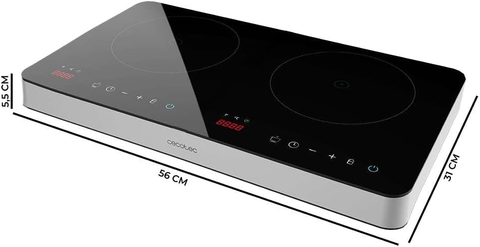 Plaque à Induction Portable 2 Feux Full Magma Double, 3500W sur 8-10 Niveaux, Digitale, Contrôle Tactile et Programmable, Protection Surchauffe, AutoOff et Thermostat, Noir, 56 x 31 cm Noir - 2 Feux