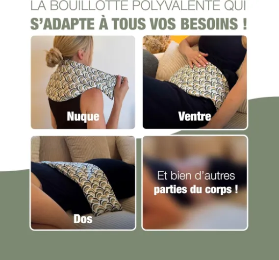 Chill&Rest - Bouillotte cervicales micro ondes déhoussable - Fabriquée en France - Graines de lin - Bouillotte règles douloureuses - cervicales et épaule - Coussin chauffant dos - Vert - La Rétro