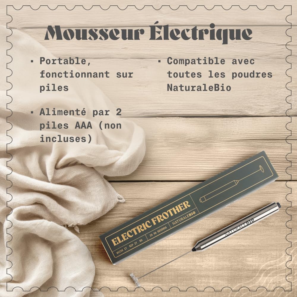 Mousseur électrique Créez une mousse riche et onctueuse pour vos boissons au matcha, rapidement et facilement - Idéal pour les lattes, cappuccinos, chocolats chauds et shakes protéinés.