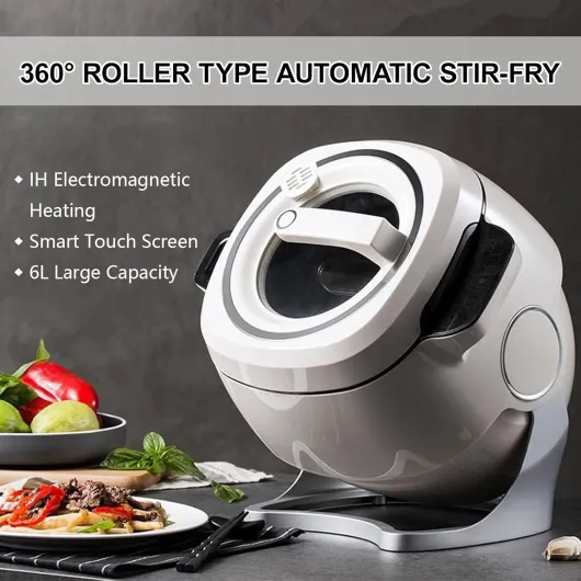 Wok de cuisson électrique, démarrage en un clic, réglage à 3 vitesses, rotation à 360° pour sauté et ragoût, idéal pour une préparation facile des repas