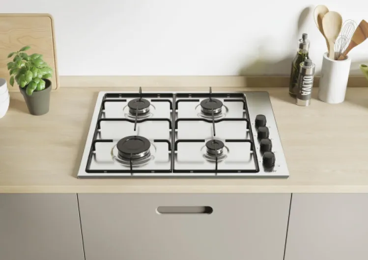 CHW6LBX Plaque de Cuisson à gaz 60 cm, INOX, 59,5 x 51 x 8 cm