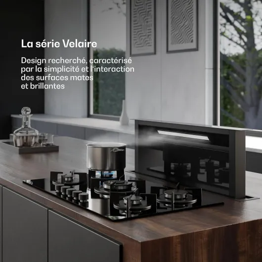 Velaire Plaque de Cuisson Gaz 5 Feux - 10400W, Verre, Allumage Électrique, Sécurité Anti-Flamme, Compatible GPL & Gaz Naturel, 90cm, Kit Tuyau & Régulateur 90cm Noir