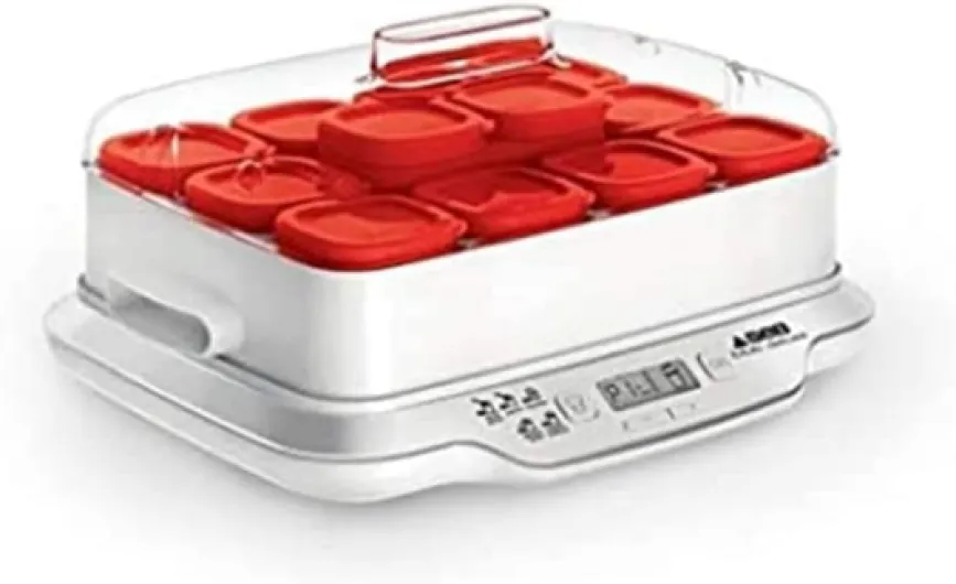 Yaourtière 12 pots, Pots verre 140 ml, 5 programmes automatiques, Sans BPA, Compact, Yaourt maison & XF101001 Delices Box Coffret d'un Bac 1 L Yaourt-Fromage Blanc avec Égouttoir
