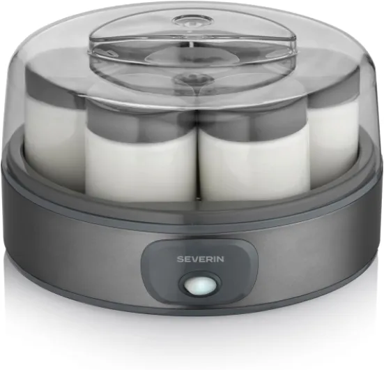 Yaourtière pratique et compacte, Machine à yaourt maison 13 W, Yaourtière électrique et 7 pots de yaourt en verre de 150 ml avec couvercle, garanti sans BPA, anthracite, JG 3510 Yaourtière Gris anthracite