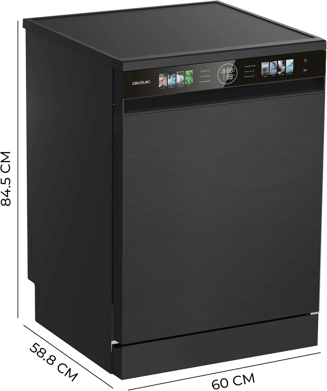 Lave-vaisselle Compact de 60 cm Bolero Aguazero 6620 Dark C, 1850W, 15 Couverts, 8 Programmes, Moteur Inverter, Écran FullColor XXL, Smart Wash, Turbo Dry+, AutoClean, Demi-charge, Delay Start