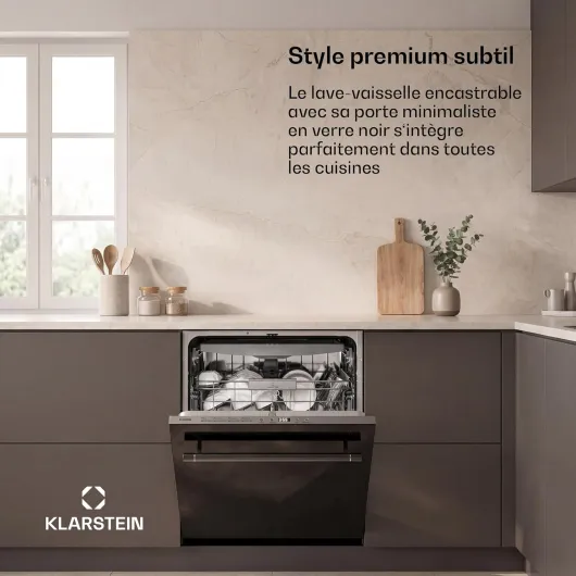 Lave-vaisselle encastrable Klarstein Luxara - Lave-vaisselle intégré pour 14 réglages, 8 programmes, AquaStop protection contre les fuites, Eco Wash, faible consommation d'eau 60cm