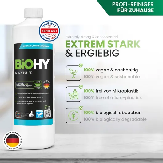 BiOHY Produit de rinçage (Bidon de 10l) - Convient à Tous Les Lave-Vaisselle, pour Une Brillance imbattable des Verres et de la Vaisselle sans Taches d'eau (Klarspüler) 10 l (Lot de 1)