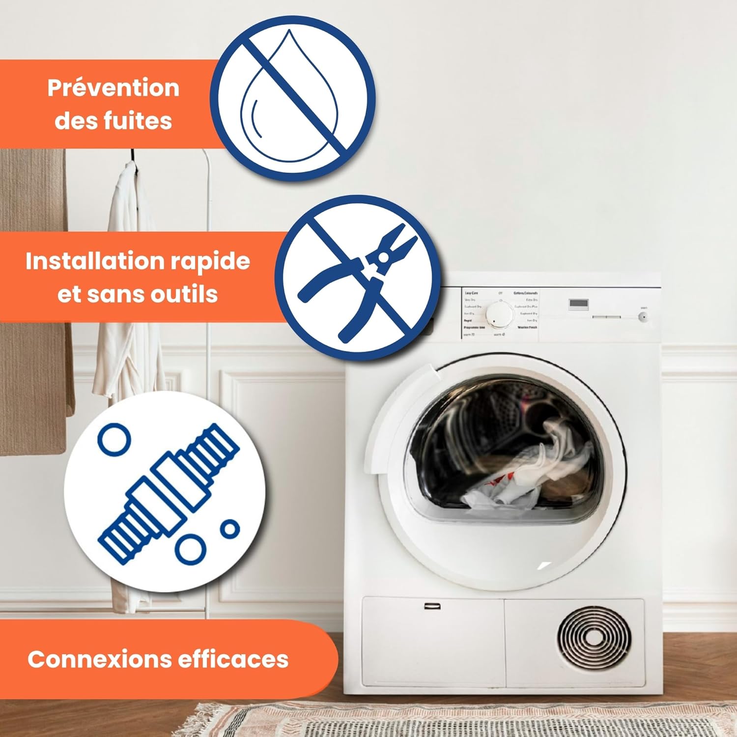 Tuyau Machine à Laver et Lave-Vaisselle - De 1,5M à 6M - Tuyau Universel d'Arrivée d'eau - Filetage Standard Compatible Avec toutes Les Marques: Bosch, Siemens, NEFF (1,5M) 1,5 m