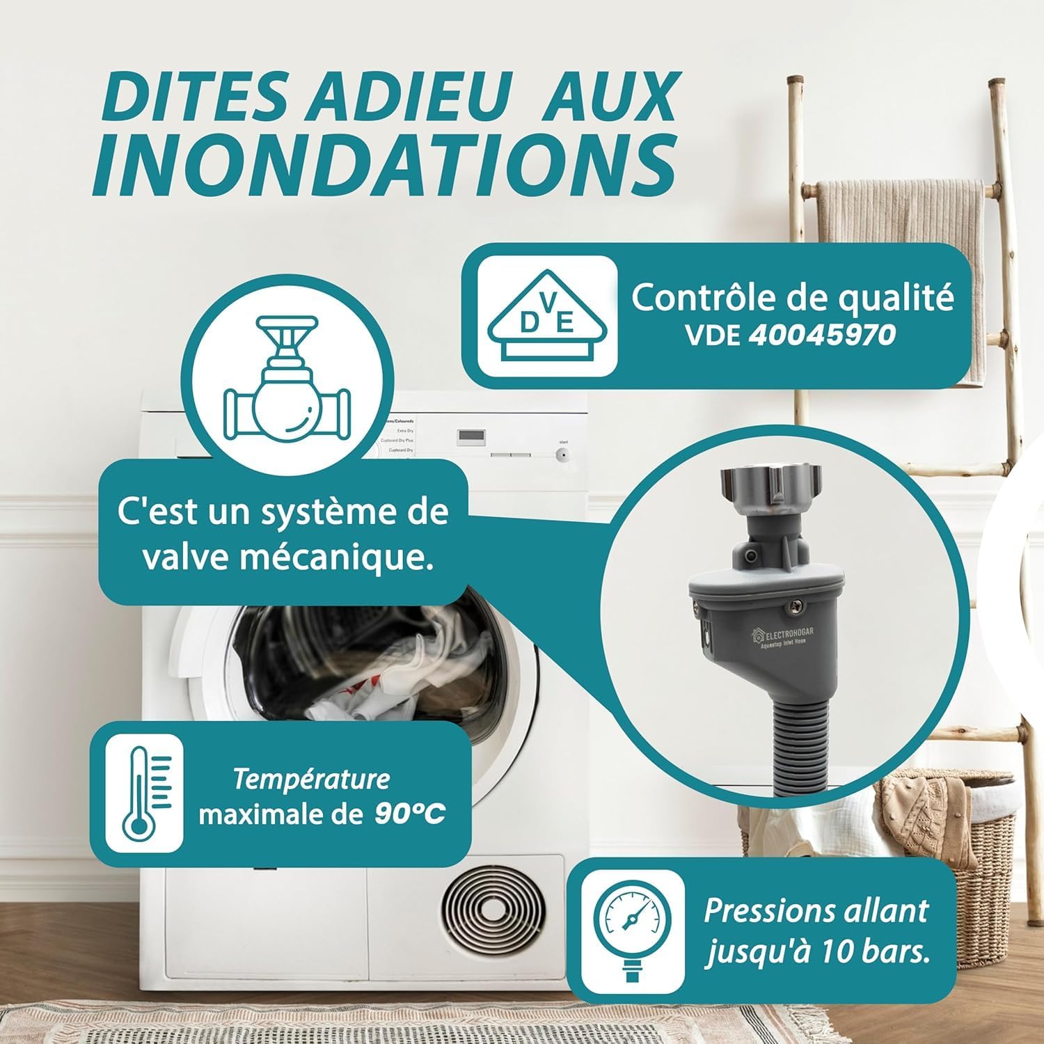 Tuyau Aquastop 3 M Pour Machine à Laver et Lave-Vaisselle - Souple Avec Système de Sécurité Aquastop - Flexible Résistant à Haute Pression - Empêche les Fuites d'Eau - Certifié VDE 3m