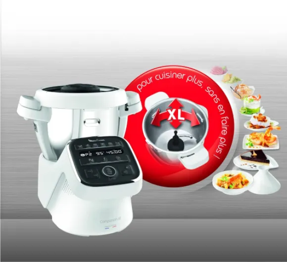 COMPANION XL Robot Cuiseur Multifonction Bol 4.5L 12 programmes auto Soupes Gaspacho Robot de Cuisine Batteur Mélangeur Hachoir Pétrin Cuisson Vapeur 1550W HF80CB10 Companion XL Noir & Blanc