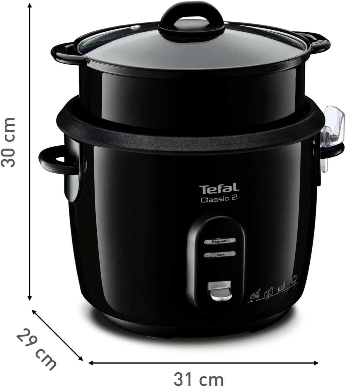 Classic 2 Cuiseur à riz, 5 L, 1,5 kg de riz, Automatique, Maintien au chaud, Sans surveillance, Cuve antiadhésive, Nettoyage facile, Panier vapeur, Noir RK103811 5 litres