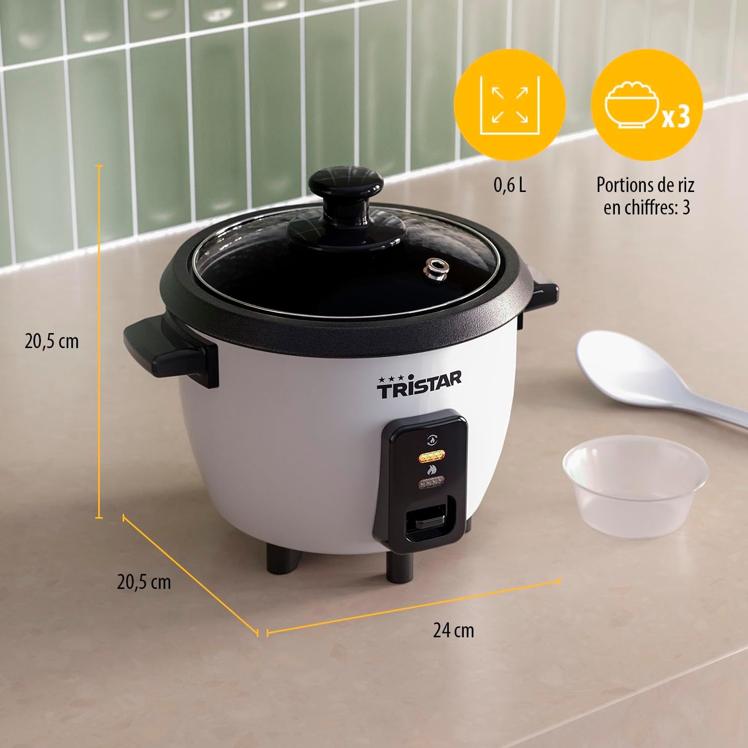 Cuiseur à Riz 0,6 L, Cuve Intérieure Antiadhésive, Maintien au Chaud et Arrêt Automatique, Format Compact, Avec Gobelet Doseur et Cuillère, 300 W, RK-6142 0.6 L Nouvelle version