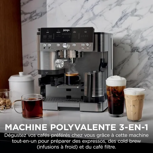 Machine à café Luxe Premier 3-en-1, Latte, Cappuccino, Infusion à froid et Espresso avec broyeur à grains et mousseur à lait intégrés, facile à utiliser, 4 préréglages mousse, argent, ES601EU Luxe Premier Argent