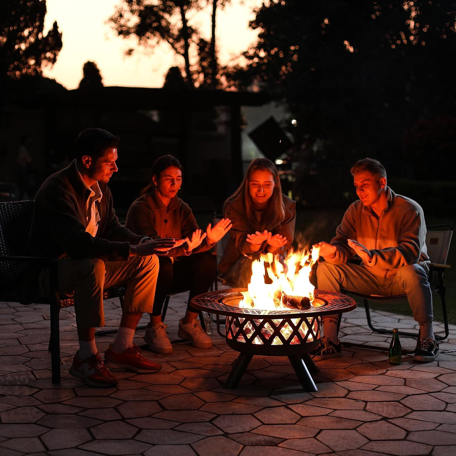 BALI OUTDOORS Foyer à bois, cheminée d'extérieur avec grille de cuisson, noir 32in standard bowl