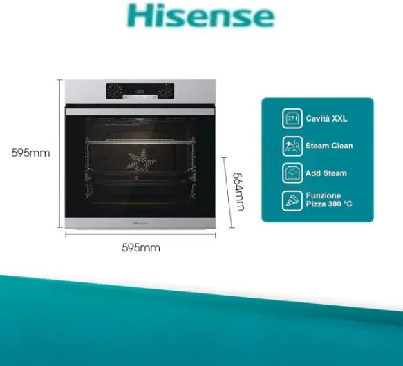 BSA65226AX, Four multifonction thermoventilé avec addition de vapeur, Cavité XXL 77L, nettoyage d'eau Clean, 13 fonctions de cuisson, 3 fonctions vapeur, fonction pizza 300 °C, cuisson AirFry