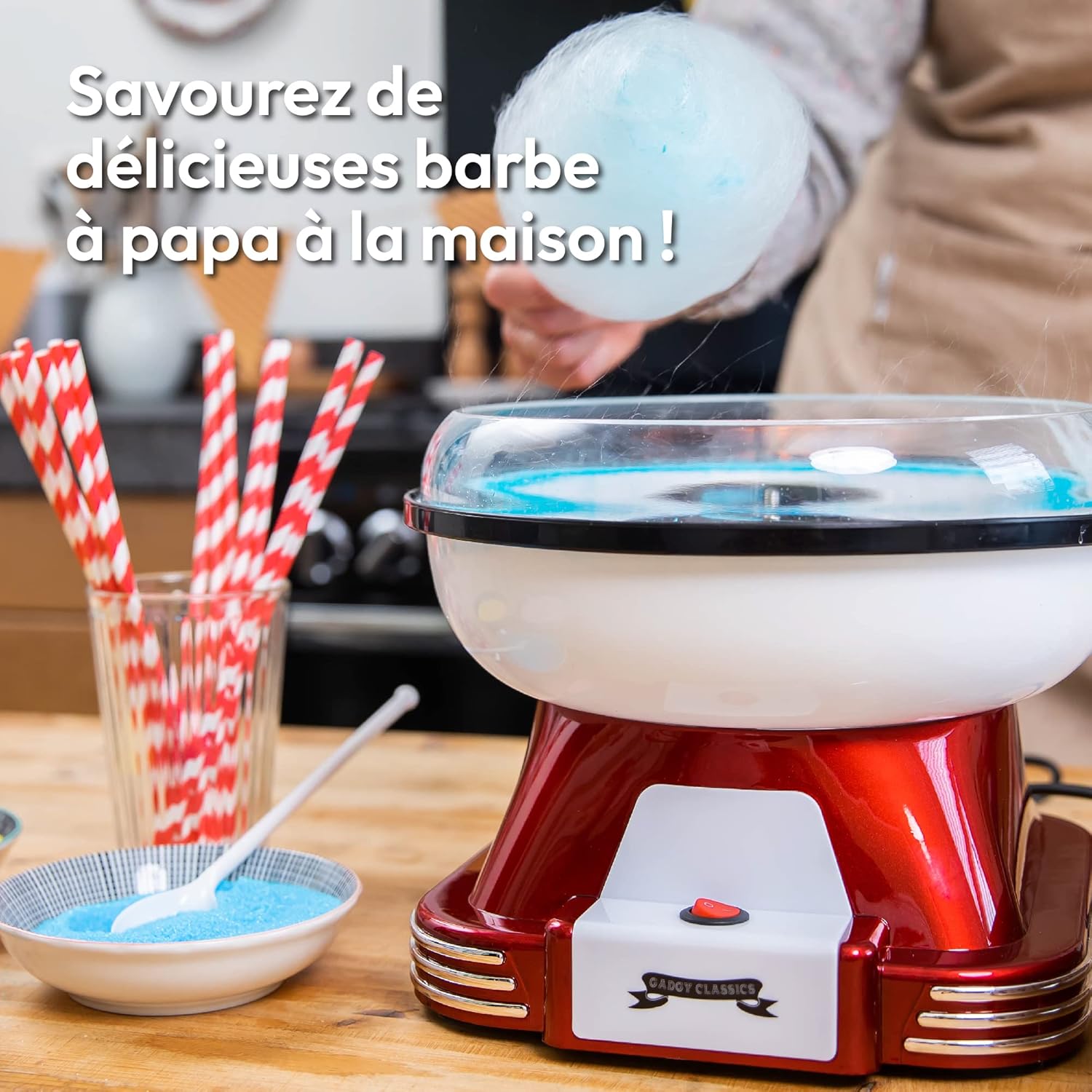 Machine à Barbe à Papa pour la Maison - Candy Floss Machine - Rouge - Pour Fêtes d'Anniversaire – S’Utilise avec du Sucre ou des Bonbons